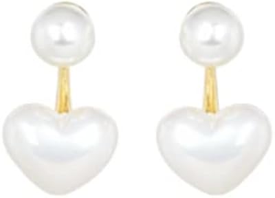 Women's earrings in pearls in the shape of a heart in white gold with motif during, elegant, small, artificial pearls in yellow gold, without precious stones.. DIAYTAR NIGERIA: Bridging the gap between consumers and quality products with affordable nationwide shipping.