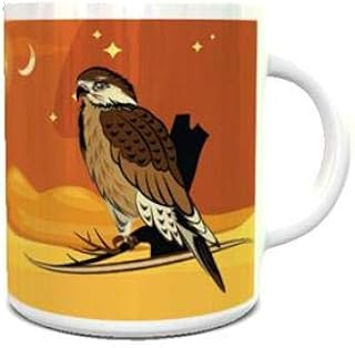 White ceramic coffee cup with hawk illustration pattern.. DIAYTAR NIGERIA: Where every click leads to affordable purchases delivered promptly to your door.