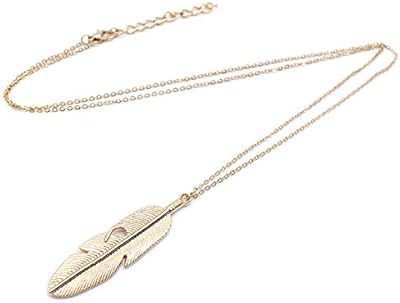 Simple classic feather necklace, long sweater necklace, jewelry chain, pendant necklace for women, gold, precious stones, without precious stones.. With DIAYTAR Nigeria, everything is within reach — and within budget.
