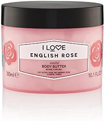 Body butter i love with English rose scent, 300 ml.. Navigate through thousands of products at pocket-friendly prices with DIAYTAR NIGERIA's easy-to-use platform.