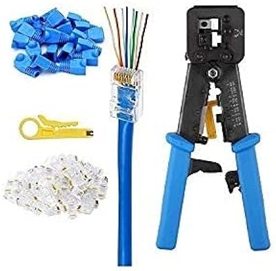 DKURVETM EZ RJ45 PASS THROUGH CAT5E CAT5E CAT6 RJ45/RJ12 crimpling tool for standard passage connectors with 50pcs, 50pcs covers and mini pliers to naked pliers.. DIAYTAR NIGERIA: Bringing quality products to every Nigerian with affordable nationwide delivery.