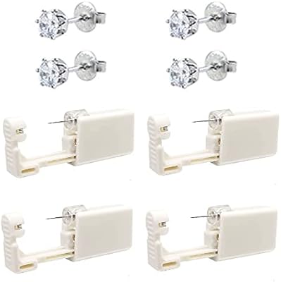 Set of disposable ear pistol with earrings, earrings and ear piercing tool, 4 rooms (silver), plastic metal.. Your complete marketplace solution, DIAYTAR NIGERIA offers unbeatable value with delivery within the week.