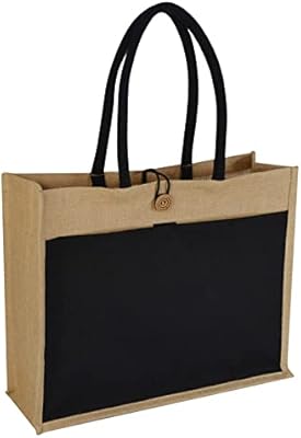 Jute bag with canvas pocket - reusable jute racing bags | Beach bag, jute grocery bag, luxury design with wooden pimples, jute bags for gifts.. Affordable choices, delivered fast — that's the DIAYTAR Nigeria promise.