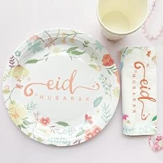 Eid Mubarak party set - Plates, goblets, towels, straws and disposable banners (vintage flowers).. Discover endless possibilities with DIAYTAR NIGERIA's comprehensive catalog and reliable delivery service.