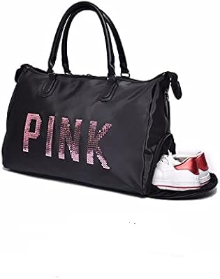 Skido sports shoulder bag for women, waterproof oxford fabric with pink letters pattern, large capacity sports bag, travel handbag and yoga, black.. Enjoy effortless shopping and speedy delivery with DIAYTAR Nigeria.