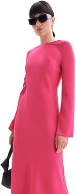 Long dress in fuchsia pink satin for top woman.. DIAYTAR NIGERIA: Your partner in affordable online shopping with dependable delivery within 8 days.