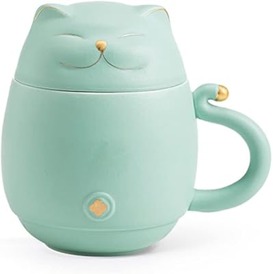 Design Cat Design Cat Cat Tang Pin with infuser Ceramic coffee cup with lid for 300 ml cat lovers (light green).. DIAYTAR NIGERIA: Transforming online retail with affordable prices and consistent 5-8 day nationwide delivery.