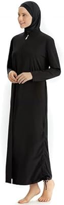 Arab Muslim swimsuit for women, zipper over the entire length, end, complete cover for surfing on the beach, black.. DIAYTAR NIGERIA: Revolutionizing how Nigerians shop with affordable prices and prompt delivery services.