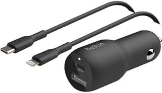 Double USB BELKIN 37 W double car charger - USB C 25 W PORT and USB A 12 W PORT For BPS loading for Apple iPhone 14, 14 Pro, 14 Pro Max, iPhone 13, Samsung Galaxy, AirPods - Lightning cable included.. Your digital shopping destination, DIAYTAR NIGERIA combines variety with affordability and quick delivery.