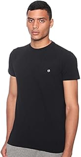 Cotton t -shirt for men with logo on the chest, fitted cut, round neck and short sleeves - black, size m, black, m.. DIAYTAR NIGERIA: Where quality meets affordability, with thousands of products delivered in less than 8 days.