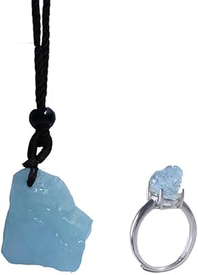 Aigue-Marine set with pendant in valuable precious stones varnished and small alloy ring adjustable for women and unisex men, natural white blue stone, birth stone of March, gift jewelry, precious stone, aigue-marine.. DIAYTAR NIGERIA delivers more than products - we deliver affordable solutions within days.