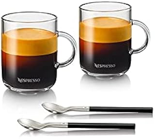 Set of Nespresso Virtue coffee cups with 2 spoons and 2 glass cups (2 x 390 ml).. DIAYTAR NIGERIA makes online shopping accessible to all with budget-friendly prices and reliable delivery.