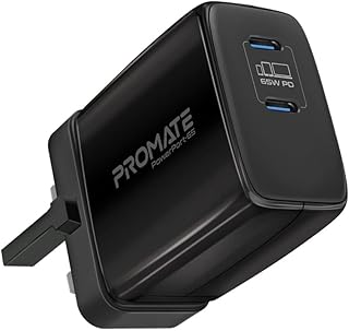 USB wall charger type-C Promate Jan, USB Type-C Ultra-compact 65 W port, Intelligent adaptive load and short-circuits protection for MacBook, iPhone 13 and PowerPort 65.uk-Black.. DIAYTAR NIGERIA: Connecting Nigerians with affordable products delivered promptly nationwide.