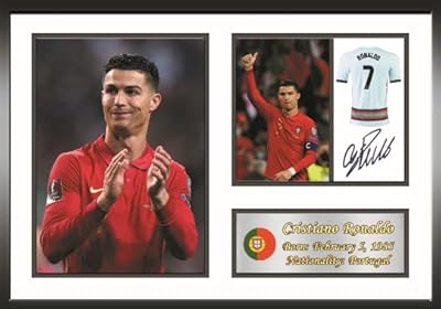 An autograph photo pinned on the autograph of the Portuguese footballer Cristiano Ronaldo, pre-printed, fan gift, photo display (aluminum frame, 10 x 8 inch).. Shop like never before with DIAYTAR NIGERIA's comprehensive marketplace and budget-friendly shipping.