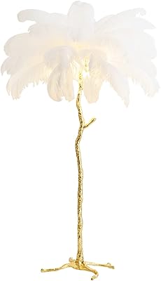Design floor lamp in natural white ostrich hairs from the north, 1.7 meters, with switch at the foot, for living room, bedroom, office, corridor.. DIAYTAR Nigeria: Great value, fast delivery, and endless options.
