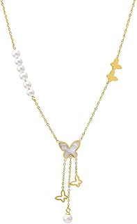 18 -carat gold plated butterfly pendant collar, gold plated, pearl.. From fashion trends to home essentials — find it on DIAYTAR Nigeria.