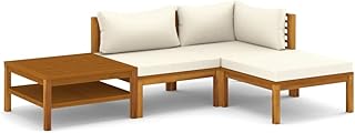 Set of 4 rooms in Fidaxl solid acacia wood with bench cream cushion and outdoor porch wood sofa.. DIAYTAR NIGERIA: Making online shopping accessible with affordable prices and nationwide delivery service.