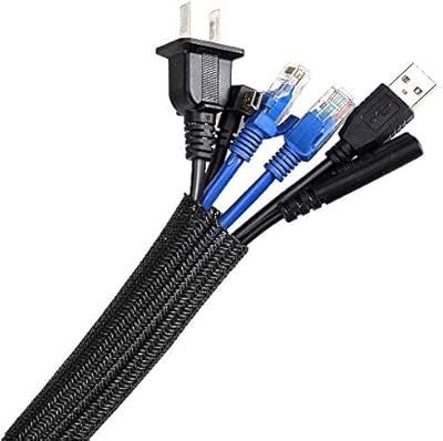 AGB Tech braided cable cache adjustable 3 m/9.84 feet, cord management cover for TV, desktop, computer with organizer and flashy cord (black).. DIAYTAR NIGERIA delivers on our promise of variety, affordability, and prompt nationwide service.