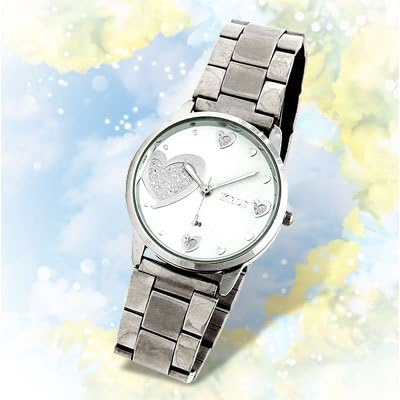 Zhuidjo sweet heart dressed watch with white dial and steel bracelet for women