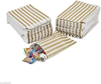 Sweet paper bags with golden stripes, size 5 "x 7" | Package of 50 | Pastry and mixture of gift cakes for wedding buffet.. DIAYTAR NIGERIA: Bringing affordable shopping solutions with a diverse product catalog delivered nationwide.