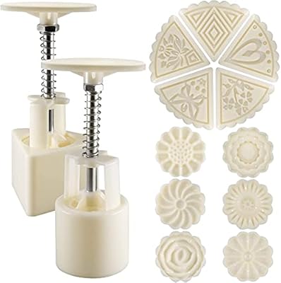 2 sets of 50 g mooncake squeeze with 11 pads, cake decoration tools in the shape of a flower and triangle.. DIAYTAR NIGERIA brings retail convenience to your screen with affordable prices and dependable shipping.