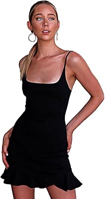 Sleeveless woman -free siren dresses for women with ruffled hem and spaghetti straps for club, black.. Unlock a world of affordable products with DIAYTAR NIGERIA's expansive e-commerce platform.