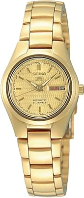 Seiko 5 Watch for Women with Gold Automatic Dial and Golden Stainless Stainless Steel Bracelet, Seiko SYMC18 model.. Your favorite brands are just a click away on DIAYTAR Nigeria.
