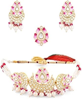 Gables Menakari Ensemble Collar and Ring in the shape of a pink crescent with lotus flower for women, steel alloy, amethyst, free, steel alloy, amethyste.. A world of products at your fingertips — thanks to DIAYTAR Nigeria.