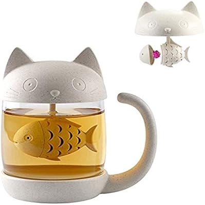 Cat Glass Glass Cup with 250 ml fish tea infuser (8 oz) Mother's Day gift (white).. Shop confidently with DIAYTAR NIGERIA's vast product range and budget-friendly nationwide shipping.