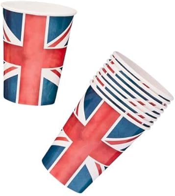 Jack Union paper cups, 8 pieces, designed by King Charles III.. DIAYTAR NIGERIA: Your partner in affordable online retail with reliable shipping across Nigeria.