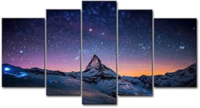 New colorful wall look 5-piece starry sky above mountains print on canvas landscape oil modern photo home decor living room decor.. Experience shopping satisfaction with DIAYTAR NIGERIA's vast selection and nationwide delivery service.