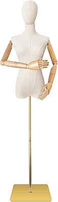 Women's body mannequin in linen fabric with removable head, metal support adjustable in height and wooden hands.. DIAYTAR NIGERIA brings the nation's largest product catalog to your doorstep at prices you'll appreciate.