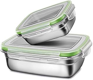 Metal lunch box for children in stainless steel, container for adult salads and sandwiches, batch of 2 (350 ml + 850 ml), green.. DIAYTAR NIGERIA brings the market to your fingertips with affordable prices and swift delivery services.