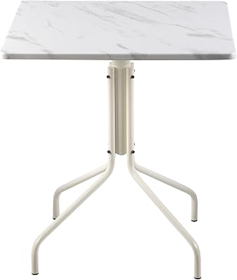 Square dining table Gwarez 27.5 '' Conversation table in marbled metal for patio, lawn, balcony, pool or garden - white.. Shop with confidence at DIAYTAR NIGERIA, enjoying competitive prices and delivery within 8 days.