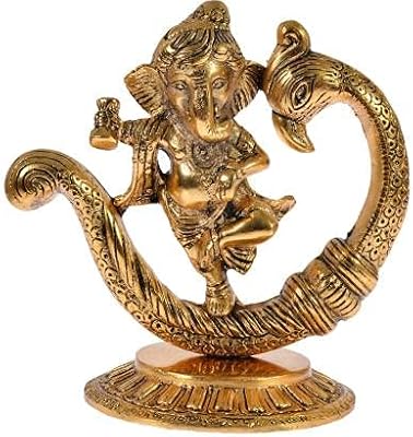 Decorative piece Fashion biz Ganesha dancing with Damaro on peon, exhibition piece decorated with the symbol of happiness - 15 cm (metal, gold).. DIAYTAR NIGERIA brings affordable shopping to every Nigerian home with delivery in just 5-8 days.