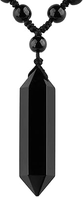 Vicox obsidian protective necklace with extended pearl chain, pendant in healing crystal stone for men and women, crystal, obsidian.. DIAYTAR NIGERIA: Bringing quality products to every Nigerian home at prices everyone can afford.