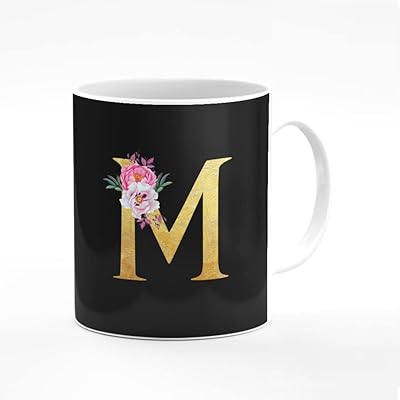 Elegant Custom Printed Ceramic Ceramic Cup of 11 OZ - Personalized initial design with floral pattern - Size M (Black).. Looking for trendy fashion, home essentials, or electronics? DIAYTAR Nigeria has it all and delivers within days, not weeks.