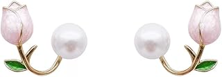 Earrings in pearls Placked Tulips gold 14 carats, earrings for women with pink copper flower motif and zircon, brass, zircon.. DIAYTAR NIGERIA bridges the gap between desire and affordability with nationwide delivery in under 8 days.