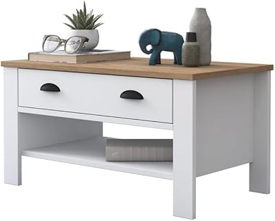 Home Canvas central coffee table with modern design with walnut wooden drawer and feet - white.. Shopping made simple with DIAYTAR NIGERIA's vast selection and budget-friendly nationwide delivery.