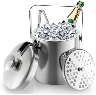 Steel stainless steel ice bucket, 1.3 l double -walled bowl with pliers and ice lids, silver color, size: 21 x 15.5 cm.. Buy better with DIAYTAR Nigeria — the ultimate e-commerce platform in Nigeria.