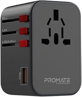PROMATE travel adapter, universal gan load adapter with 1840 W mains outlet, double USB-C 65 W power ports, QC 3.0 30 W port and overvoltage protection 8 A for MacBook Air, iPhone 14, Fan, TV, Tripmate-Gan65.. DIAYTAR NIGERIA revolutionizes online shopping with competitive prices and reliable 5-8 day delivery.