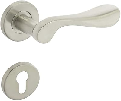 Porte handle and yale rosette in AISI 304 stainless steel with Julia design and satin steel finish.. Shop with confidence at DIAYTAR NIGERIA, Nigeria's premier affordable e-commerce platform.
