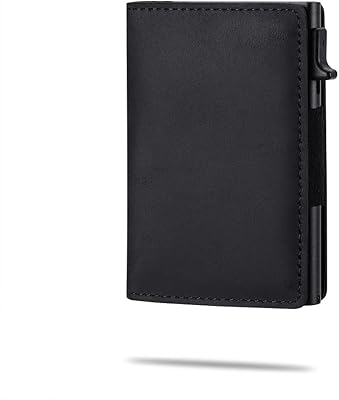True leather for men's wallet with RFID Arabian Oryx blockage, black, profile.. DIAYTAR NIGERIA: Where online shopping becomes effortless with budget-friendly nationwide delivery.