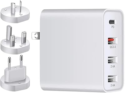 USB charger C, KIOSAKI 48 W load station, USB wall charger 4 ports PD3.0 QC3.0 2.4 A X 2 with American/European/UK/UK load adapter/Australia for MacBook Pro, iPhone, iPad Pro, Galaxy (White)).. Why shop anywhere else? DIAYTAR Nigeria has it all, at prices you’ll love.