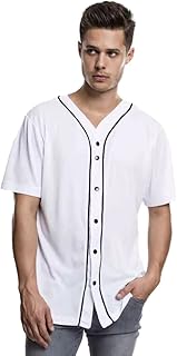Standed baseball shirt with short sleeves and V -collar with buttoned striped Urban Classics for men, standard size, 1 package of 1.. DIAYTAR NIGERIA makes quality accessible with our diverse product range and dependable delivery service.