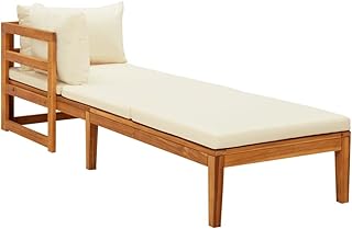 Fidaxl Long Chair in solid acacia wood with simple armrest for outdoor patio, balcony, rest bed, long chair, white cream furniture.. Discover shopping made effortless with DIAYTAR NIGERIA's comprehensive platform and quick shipping.