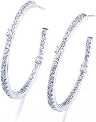 Creole earrings in Sterling 925 Sterling Silver for Women, Creole Earrings torsad Hypoallergenic with Large Round Aiguille with Zircon stone, gift for women, 6 cm, cubic zirconies, zircon.. DIAYTAR NIGERIA makes quality accessible with our extensive catalog and competitive delivery rates.