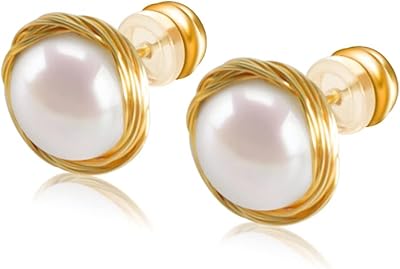 Earrings in pearls of fresh water Clated gold 18 carats | Earrings in real pearls for girls and women - Ecoside 10 mm.. DIAYTAR NIGERIA: Connecting every Nigerian with quality products at prices everyone can afford.