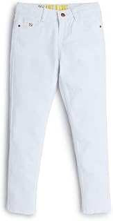 Jean Tricoté Stretch 'N' Note White, broken white and broken white | Mid-haute height with relaxed slim cut for little girls.. DIAYTAR NIGERIA: Where shopping is easy, prices are low, and delivery is just days away.