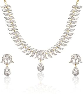 Set of traditional gold -plated jewelry jewelry for women with American diamonds (white) (ybnk_3082_fon), cubic zirconia.. No hassle, just shopping — DIAYTAR Nigeria delivers in under 8 days.